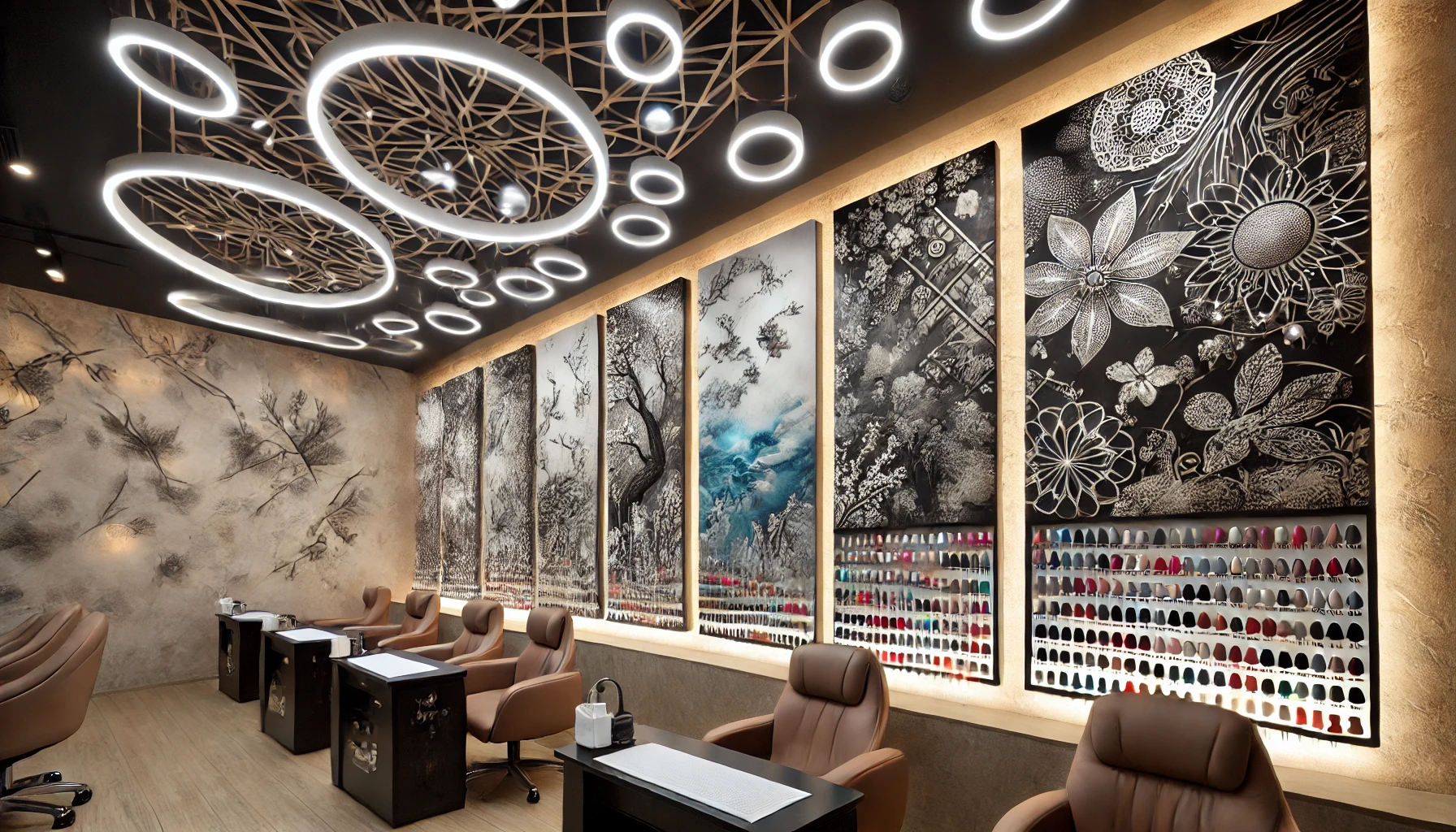 Xu hướng trang trí tiệm Nail với tranh nghệ thuật 4 bức tranh trang trí cho tiệm Nail với kết hợp đèn LED