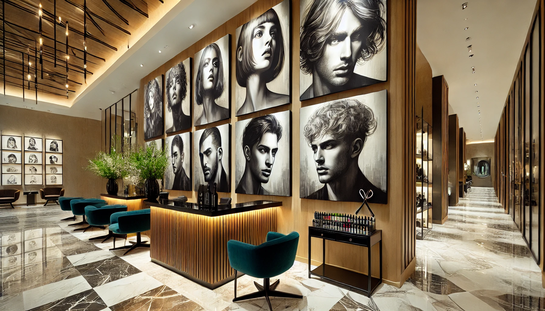 bức tranh chân dung nghệ thuật hiện đại dành cho salon tóc, với hình ảnh con người đầy phong cách và cảm xúc, tạo nên một không gian đẳng cấp và sang trọng.