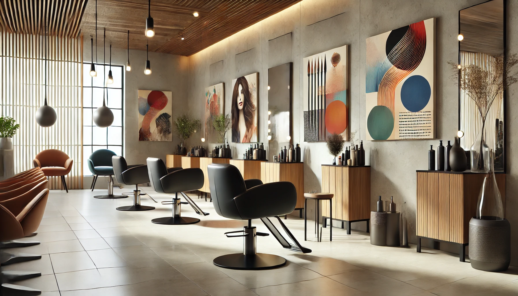 Ý tưởng trang trí salon tóc bằng tranh nghệ thuật hiện đại