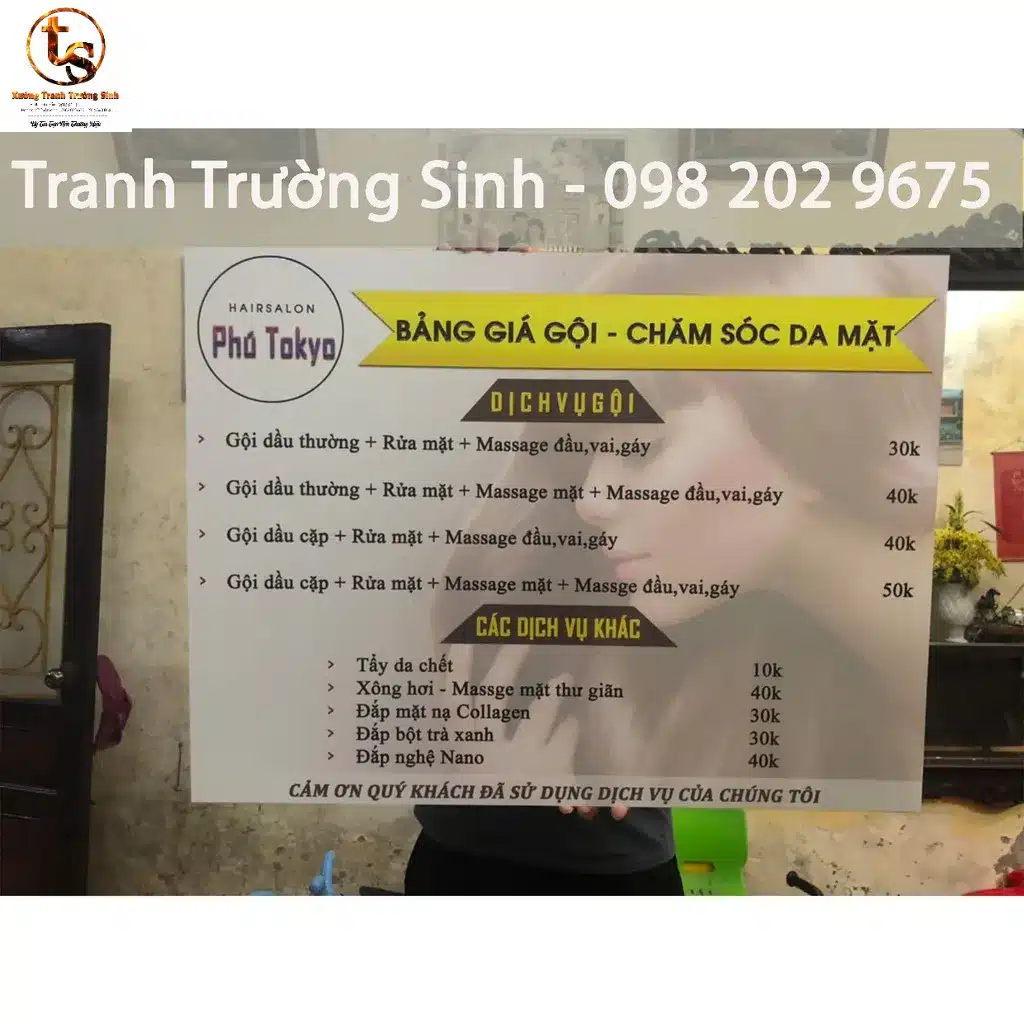 Tranh bảng giá dịch vụ dán tường (Miễn phí thiết kế)