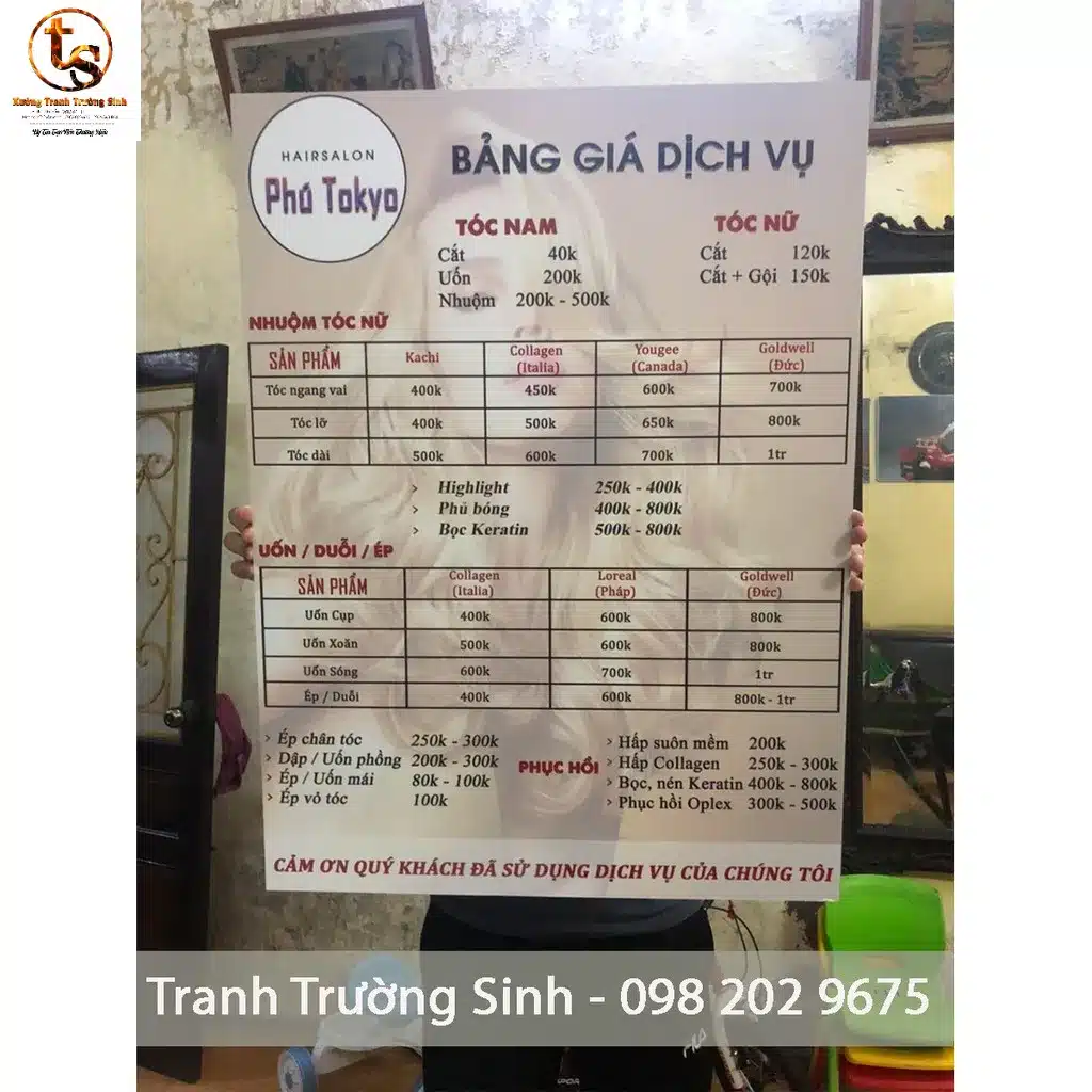 Tranh bảng giá dịch vụ dán tường (Miễn phí thiết kế)