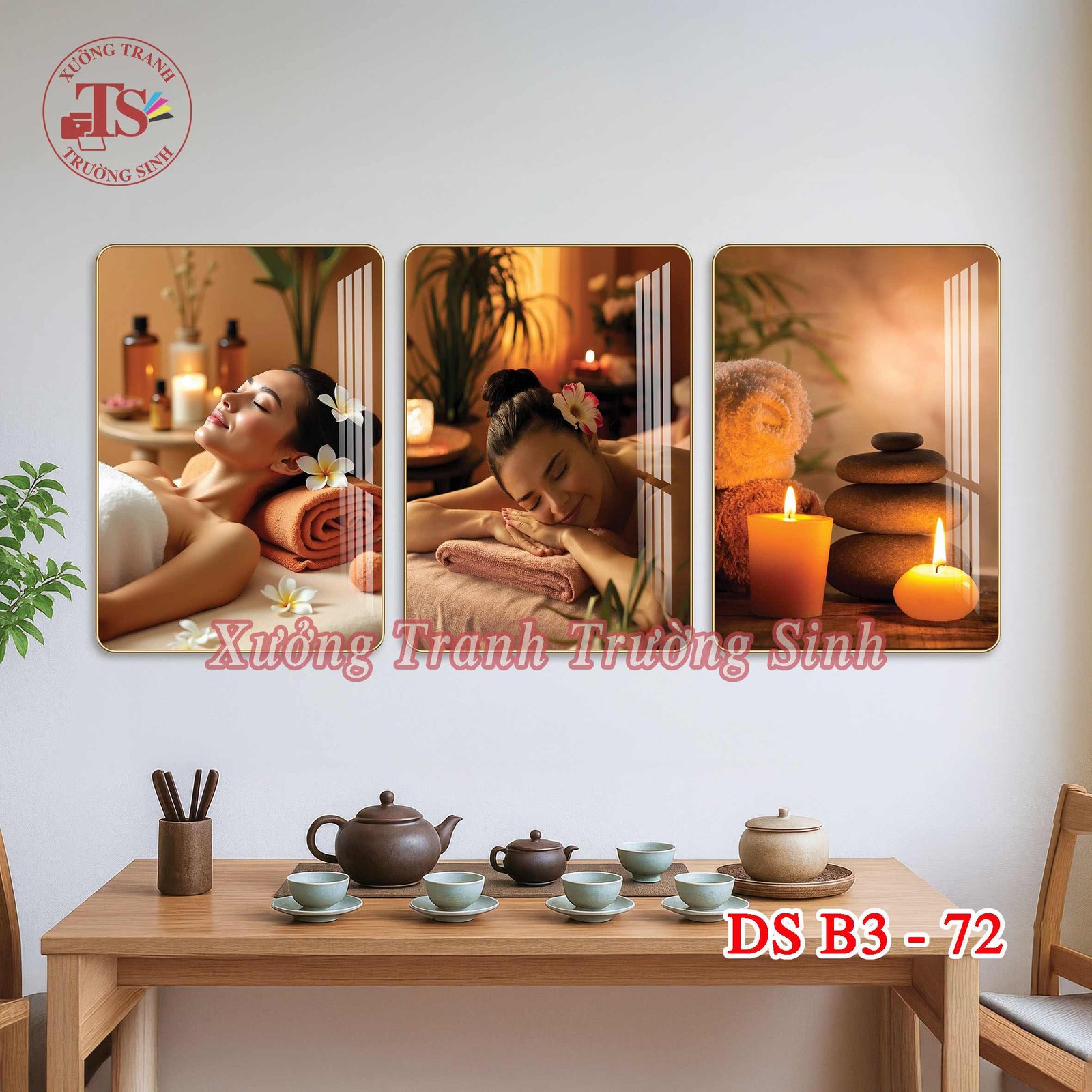 Bộ 3 Tranh Dưỡng Sinh Decor Spa Massage Sang Trọng – Tranh Tráng Gương Treo Tường